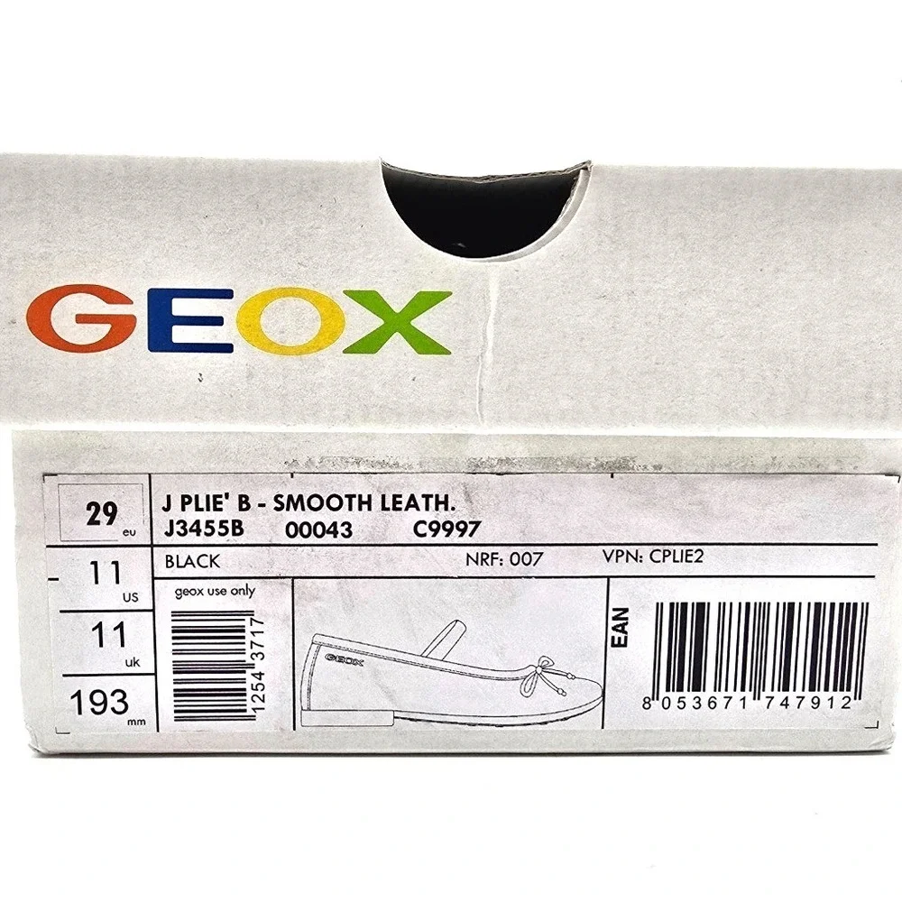 Girls GEOX Black Leather Ballet Flats US 11 J Plie B Toddler Big‎ Kid J3455B